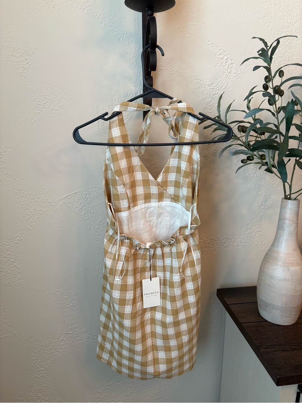 Promesa Yellow and White Plaid Halter Mini Dress - Picture 2 of 2